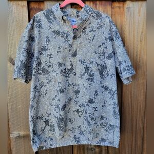VINTAGE Reyn Spooner L  Hawaiian  PULLOVER Aloha Shirt  Grey Pocket